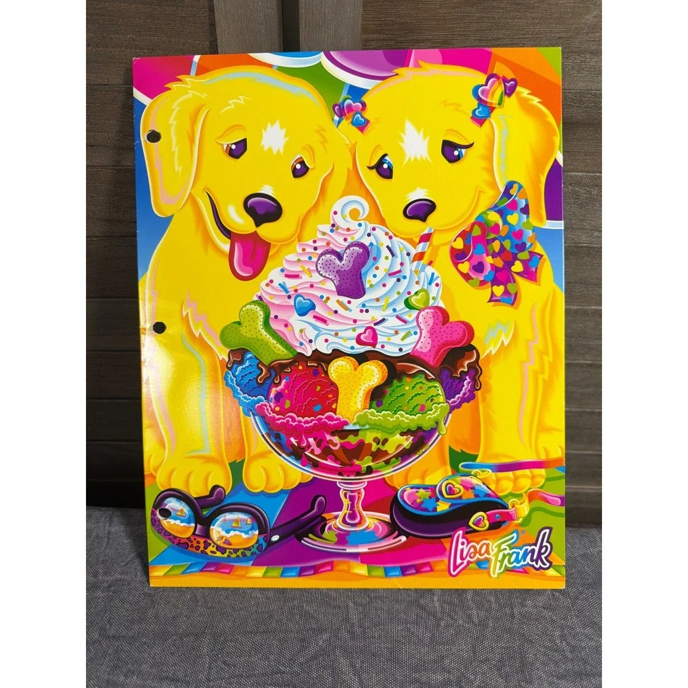 Lisa Frank Folder Casey & Candy Puppy Love Yellow Neon Sundae Vintage 90s Art